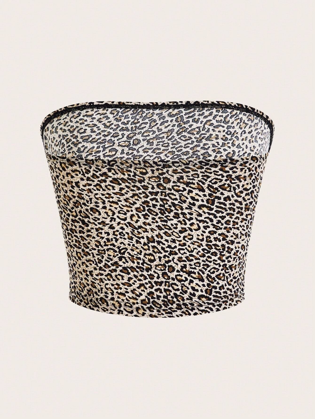 SHEIN Ezwear Leopard Print Cropped Casual Fitted Tank Top for Women, Suitable for Summer