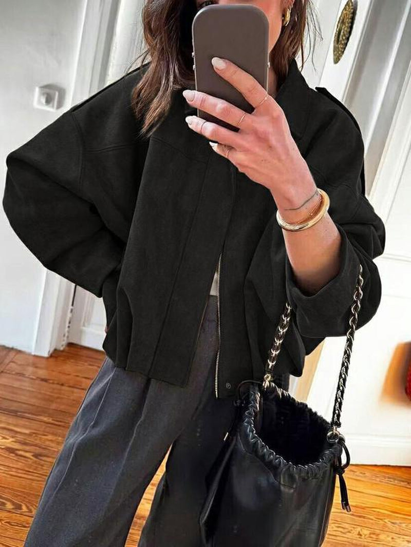 Stylish Women’s Aviator Jacket - Trendy Zip-Up Winter Outerwear for a Chic Street Look