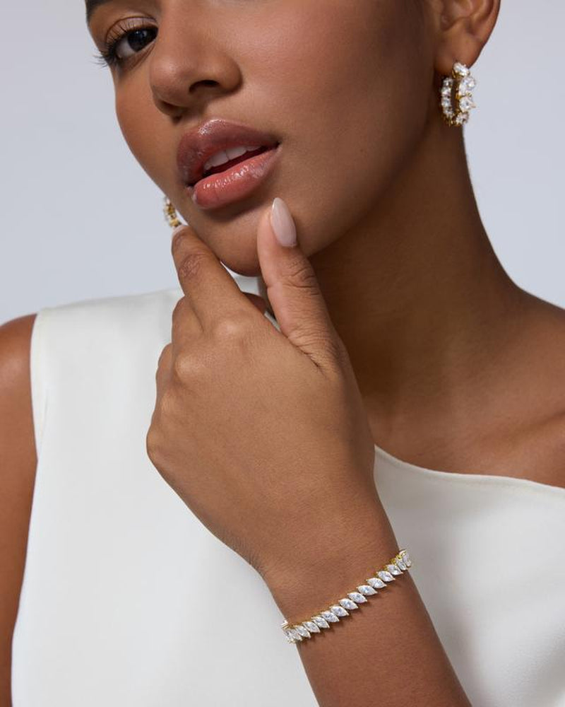 PAVOI 14K Gold Plated Tennis Bracelet - Gold Tennis Bracelets for Women - Marquise Cut Cubic Zirconia - Trendy Wedding Jewelry