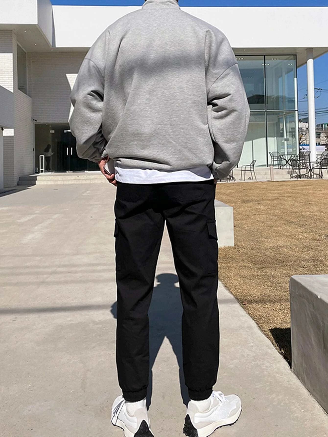 Claim Dot Men Letter Graphic Quarter Zipper Drop Shoulder Loose Sweatshirt without Tee, Light Grey Letter Long Sleeve Casual Mock Neck Sweatshirt, for Friends, Husband, Boyfriend Gifts