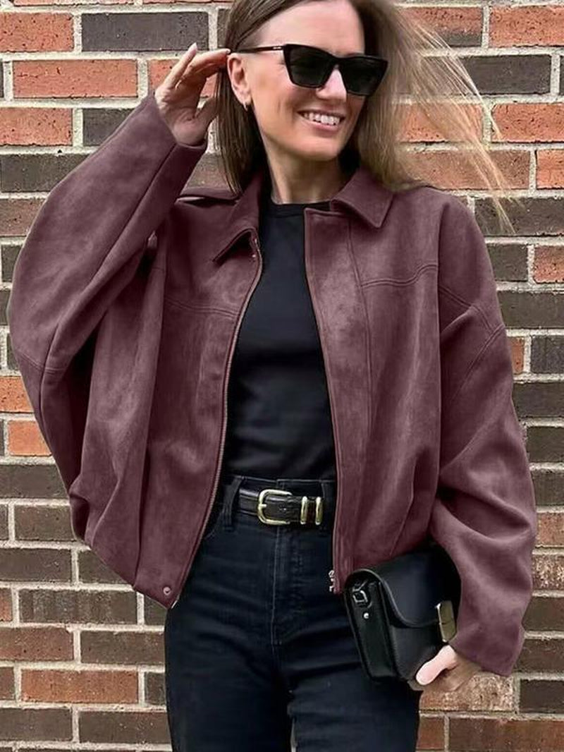 Stylish Women’s Aviator Jacket - Trendy Zip-Up Winter Outerwear for a Chic Street Look