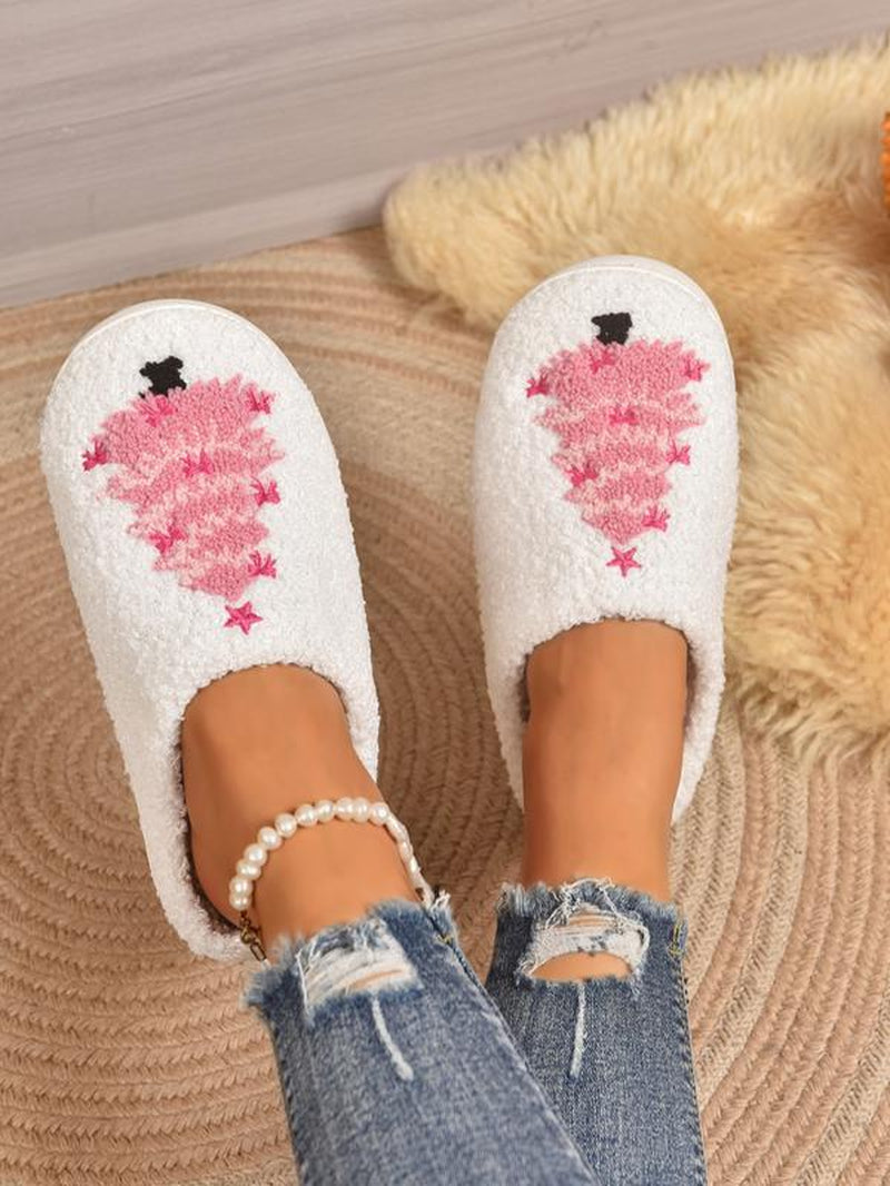 Christmas Plush Slippers, Creative Embroidered Tree Design, Unisex Indoor Outdoor Warm Shoes, Fall Winter Holiday Gift, Footwear