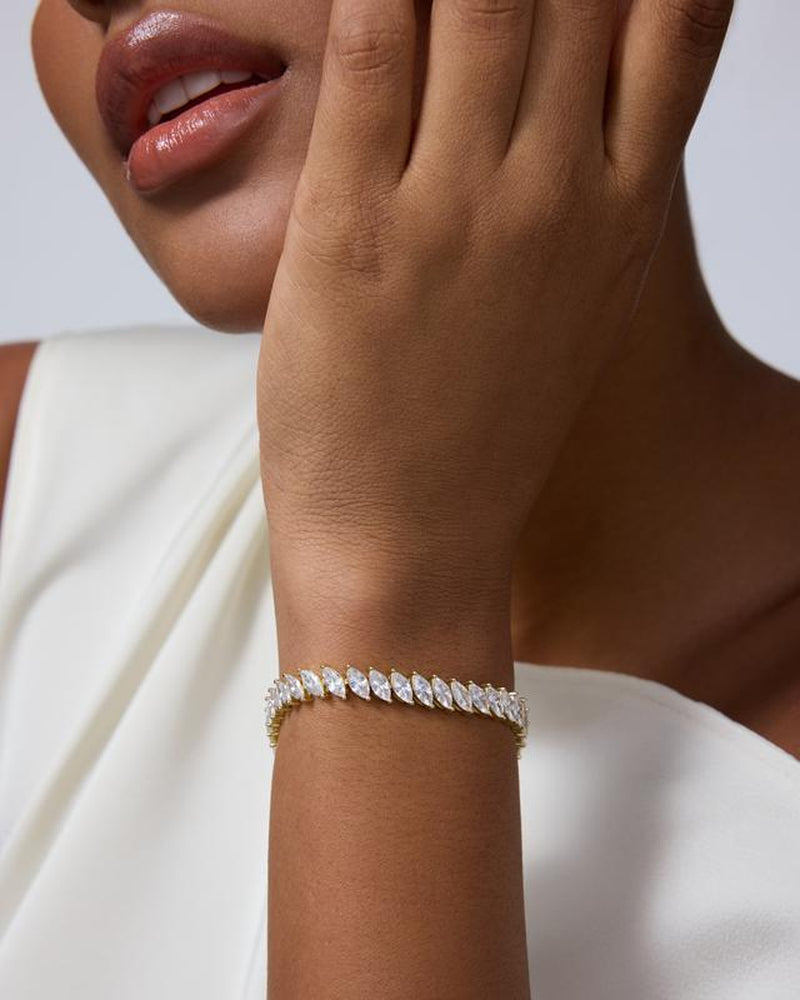 PAVOI 14K Gold Plated Tennis Bracelet - Gold Tennis Bracelets for Women - Marquise Cut Cubic Zirconia - Trendy Wedding Jewelry