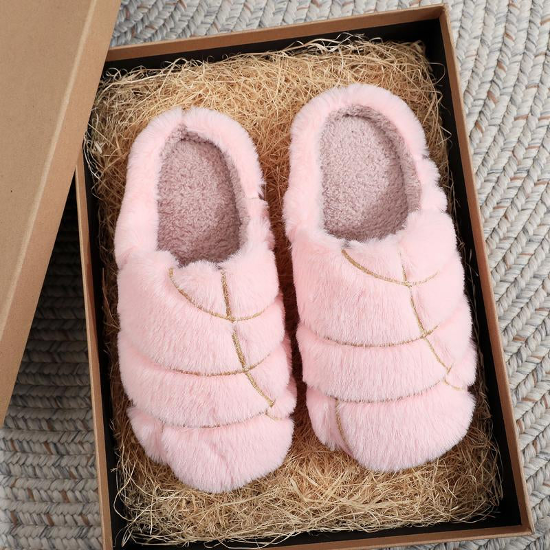 Christmas Couple Color Matching Cute Bread Cotton Slippers Indoor anti Slip Slippers, Autumn and Winter Warm Plush Shoes in Stock