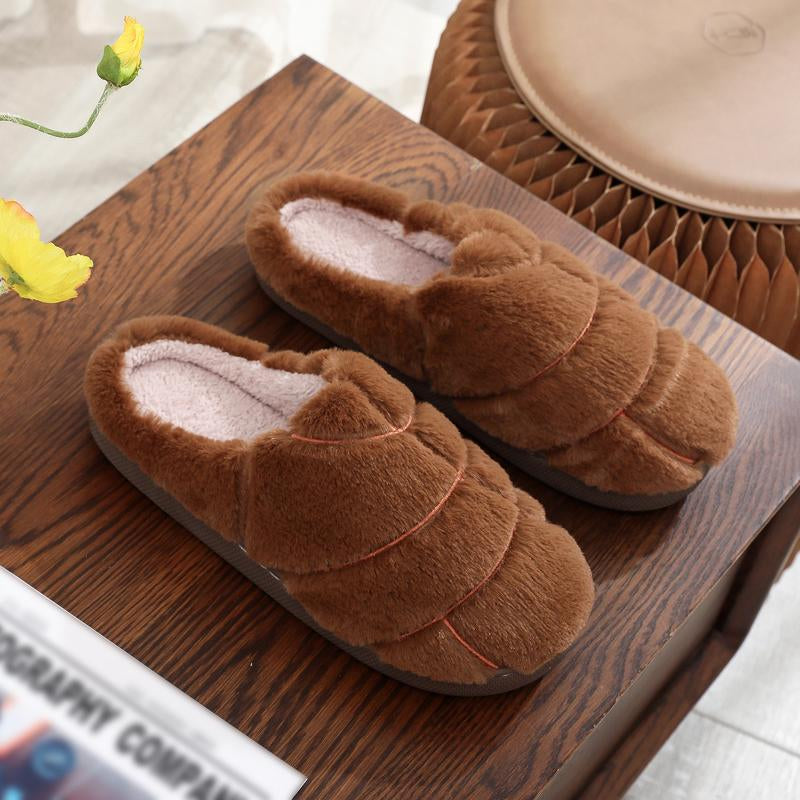 Christmas Couple Color Matching Cute Bread Cotton Slippers Indoor anti Slip Slippers, Autumn and Winter Warm Plush Shoes in Stock