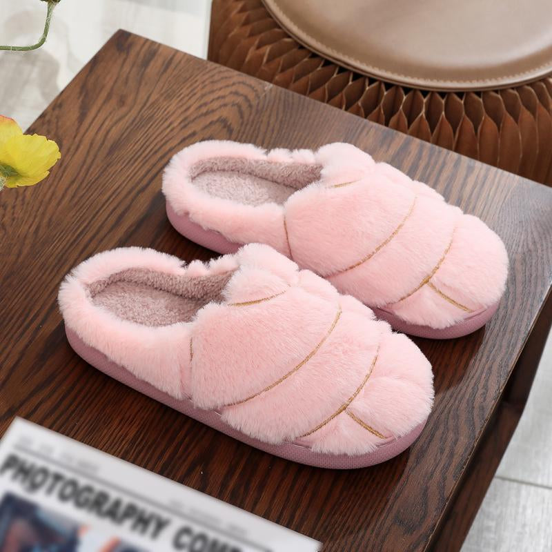 Christmas Couple Color Matching Cute Bread Cotton Slippers Indoor anti Slip Slippers, Autumn and Winter Warm Plush Shoes in Stock