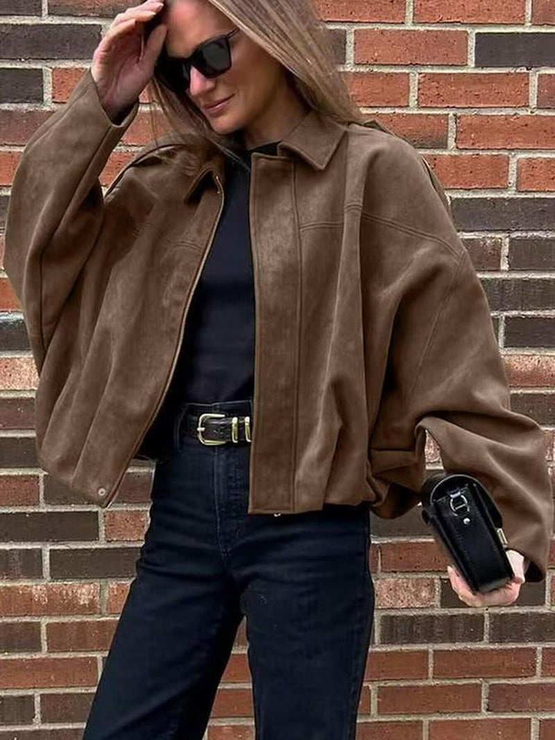Stylish Women’s Aviator Jacket - Trendy Zip-Up Winter Outerwear for a Chic Street Look