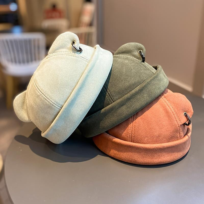 1 Piece Unisex Brimless Cap with Rolled Cuff – Adjustable Strap Fits All Head Sizes, No Flat Hairstyle! Perfect for Daily Errands, Sports & Casual Outings