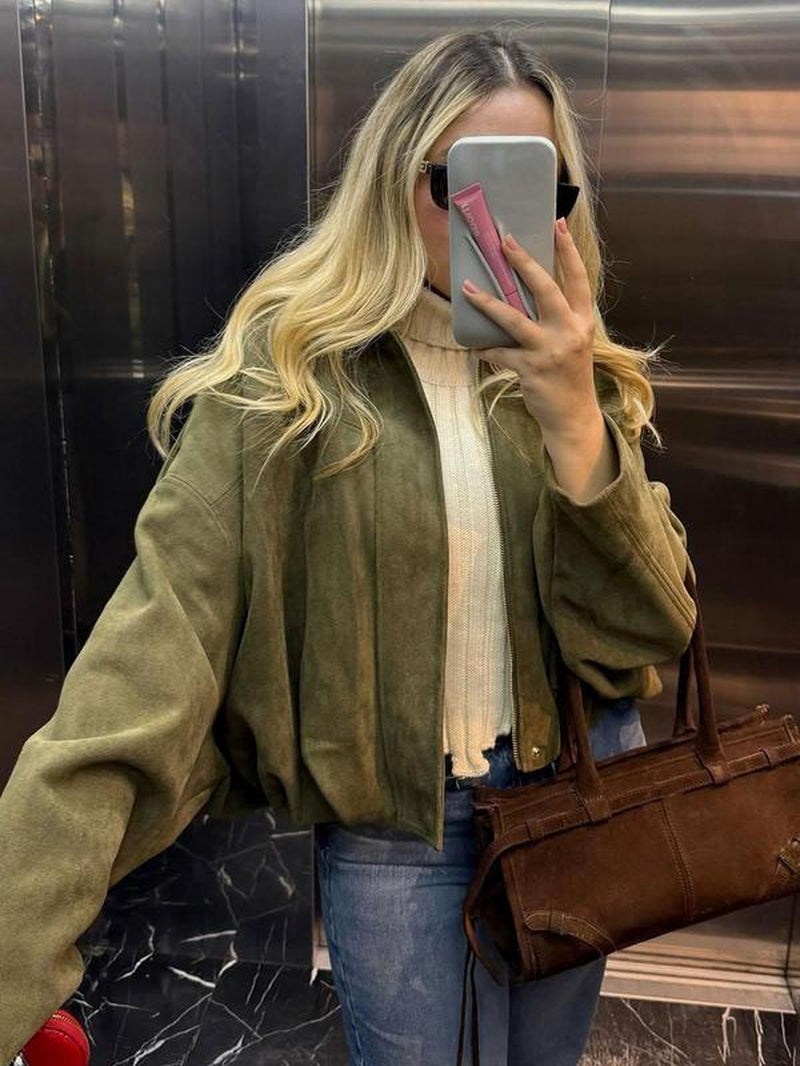 Stylish Women’s Aviator Jacket - Trendy Zip-Up Winter Outerwear for a Chic Street Look
