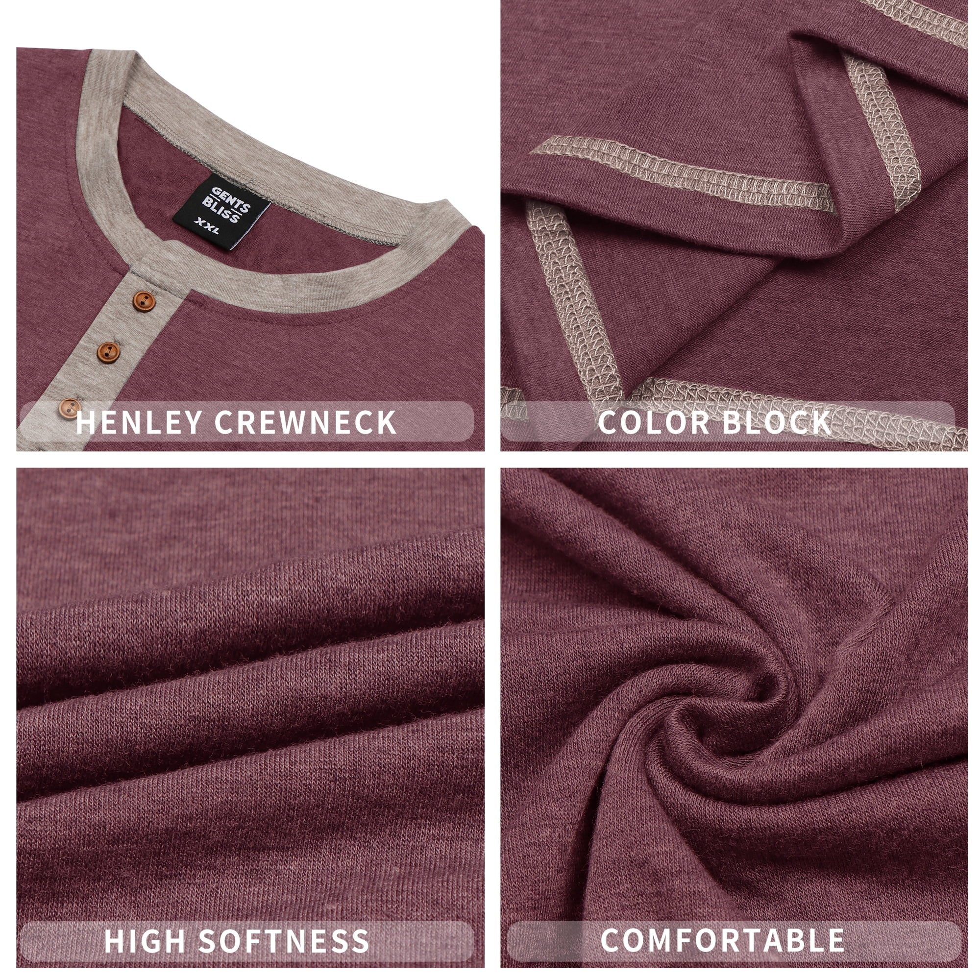 Crew Neck Henley Men Shirts Long Sleeve Shirts for Men Casual Color Block Tops
