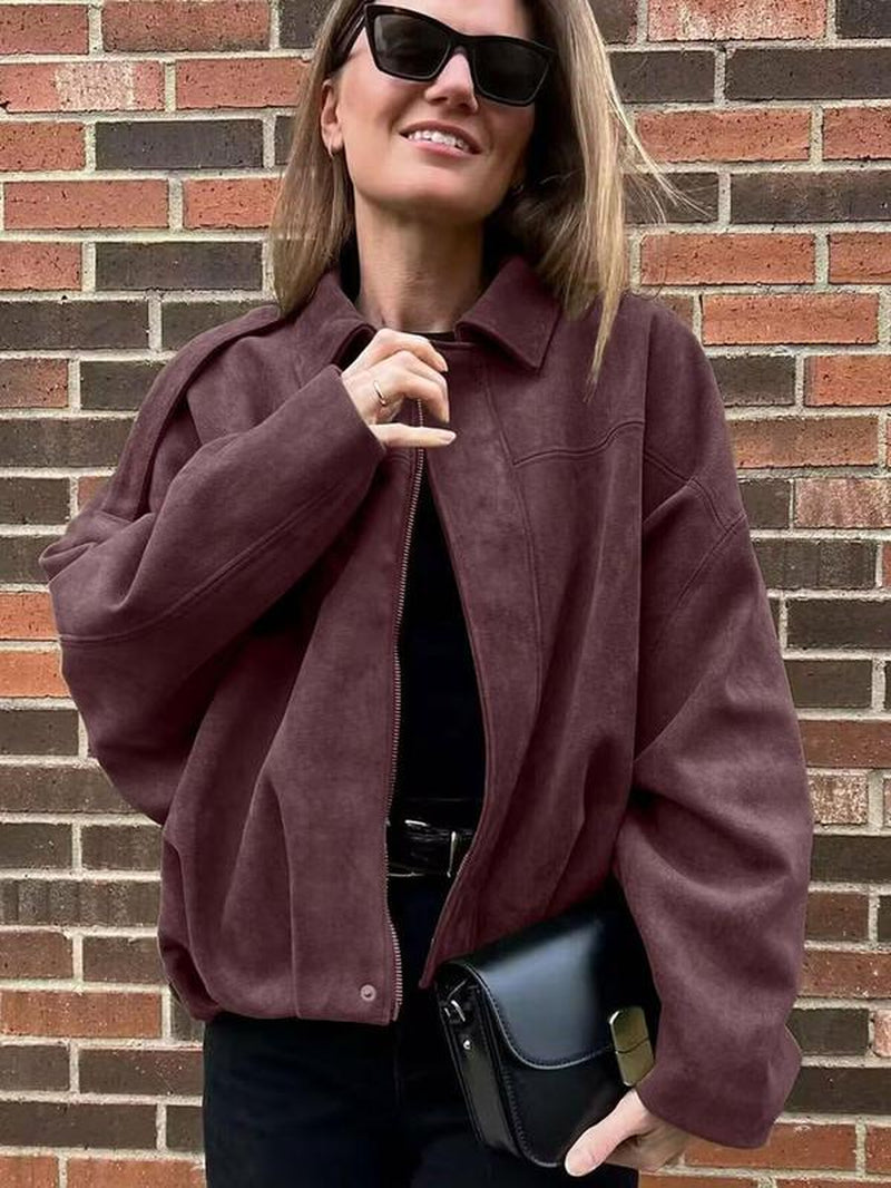 Stylish Women’s Aviator Jacket - Trendy Zip-Up Winter Outerwear for a Chic Street Look