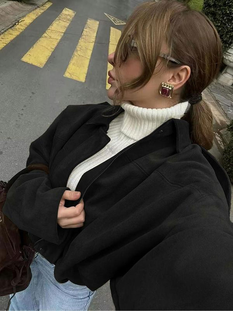 Stylish Women’s Aviator Jacket - Trendy Zip-Up Winter Outerwear for a Chic Street Look